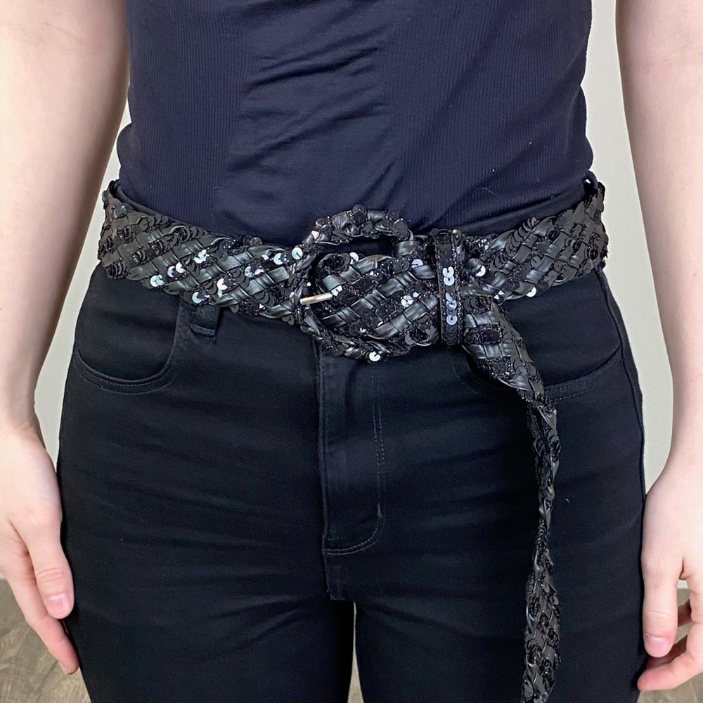 Vintage Stretch Faux-Leather Braided Waist Belt